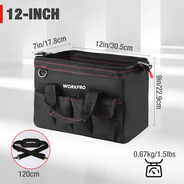 Alt view image 2 of 7 - 12-inch Close Top Wide Mouth Storage Tool Bag, W081020A