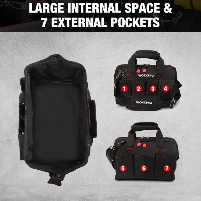 Alt view image 6 of 7 - 12-inch Close Top Wide Mouth Storage Tool Bag, W081020A