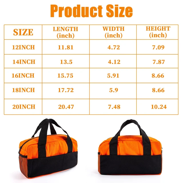 Alt view image 5 of 7 - 12" Tool Bag, Small Capacity Tool Bags for Men, Canvas Tools Organizer Bag | Close Top Wide Mouth with Shoulder Straps Side Pockets for Storage Handbag for Screwdrivers, Wrench(Orange, 12")