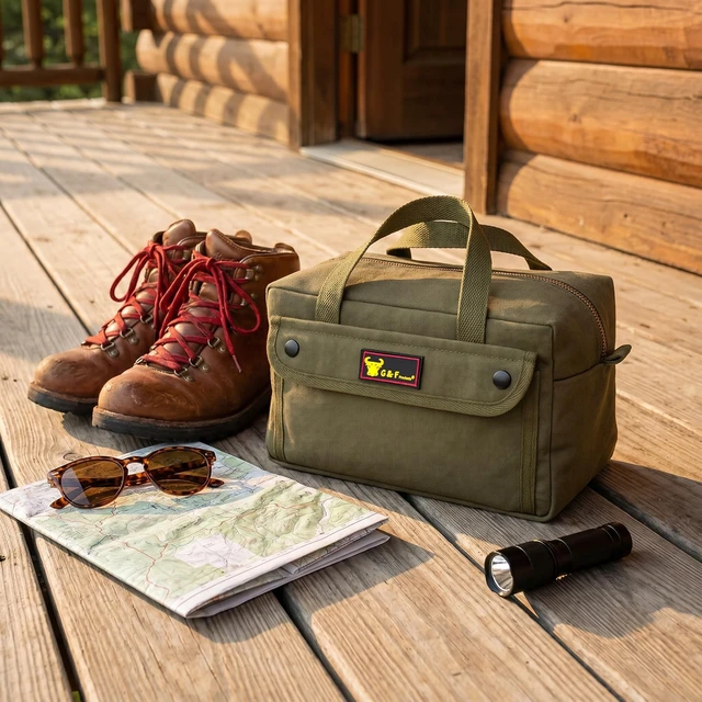 Alt view image 3 of 7 - Waxed Canvas Compact Military Duffle Bag, 11 x 7 x 6 In, Water-Resistant, Fully Lined, Olive Green