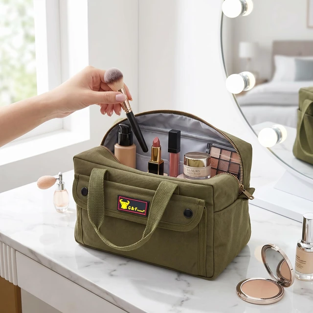 Alt view image 5 of 7 - Waxed Canvas Compact Military Duffle Bag, 11 x 7 x 6 In, Water-Resistant, Fully Lined, Olive Green