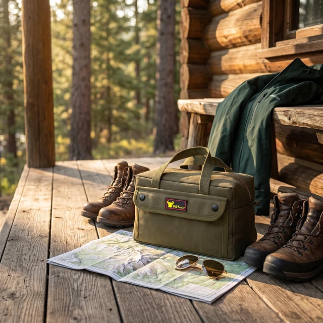 Alt view image 4 of 7 - Waxed Canvas Compact Military Duffle Bag, 11 x 7 x 6 In, Water-Resistant, Fully Lined, Olive Green