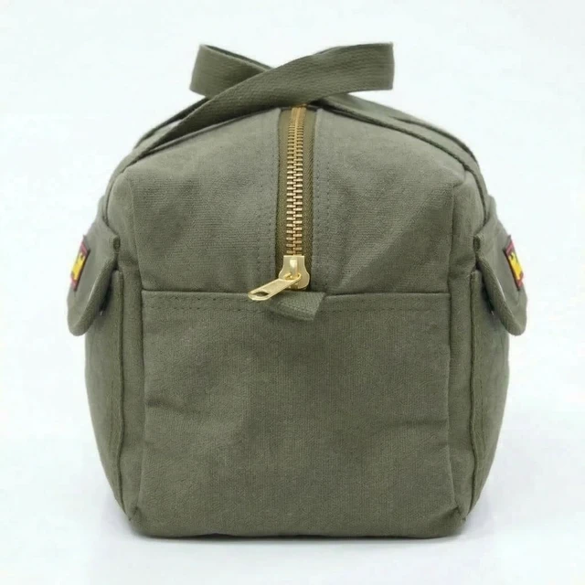 Alt view image 6 of 7 - Waxed Canvas Compact Military Duffle Bag, 11 x 7 x 6 In, Water-Resistant, Fully Lined, Olive Green