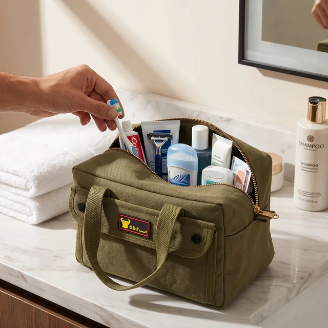 Alt view image 7 of 7 - Waxed Canvas Compact Military Duffle Bag, 11 x 7 x 6 In, Water-Resistant, Fully Lined, Olive Green