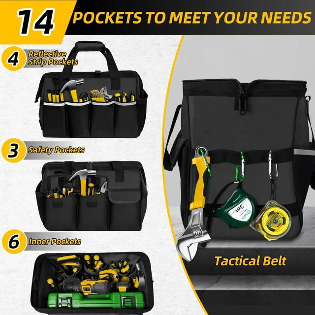 Alt view image 4 of 7 - Portable Tool Bag Heavy Duty Tool Box Organizer with Shoulder Strap, Black | Heavy-Duty Tool Tote With Wide Mouth Opening & Adjustable Shoulder Strap. Durable Storage Bag For Mechanics & Engineers.