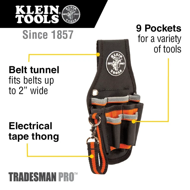 Alt view image 2 of 7 - 5240 Tool Pouch, Tradesman Pro Maintenance Tool Pouch with 9 Pockets, Tape Thong, 2-Inch Tunnel Loop, Great Electrician Holster