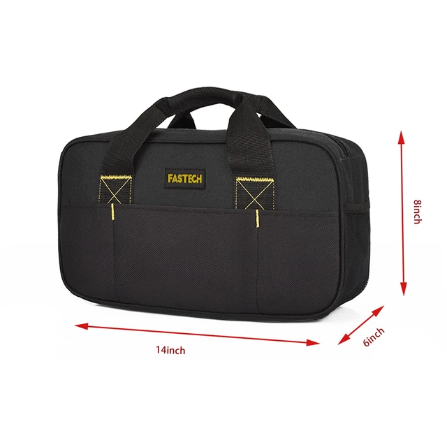 Alt view image 3 of 7 - Heavy Duty Tool Bag 14-Inch, Wide Mouth Tool Tote Bag, Waterproof Tool Organizer Bag, Electricians Repairman Tools Tote Bag (Black)