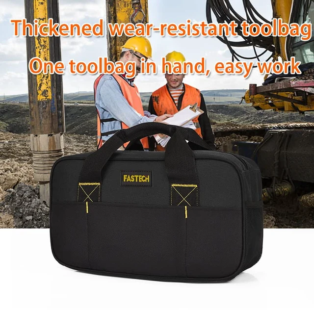 Alt view image 7 of 7 - Heavy Duty Tool Bag 14-Inch, Wide Mouth Tool Tote Bag, Waterproof Tool Organizer Bag, Electricians Repairman Tools Tote Bag (Black)