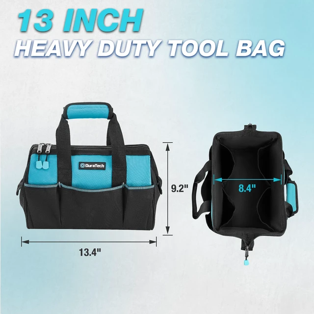 Alt view image 2 of 7 - 13" Small Tool Bag with 9 Pockets, Wide Open Tool Carrier | Thickened Fabric Construction, Multiple Storage Pockets, Tool Organization, Mechanics Electricians Plumbers HVAC Use
