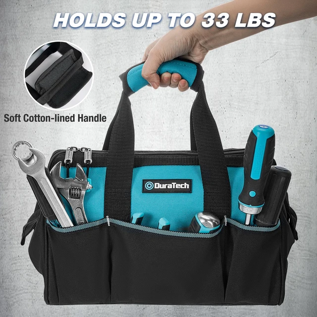 Alt view image 3 of 7 - 13" Small Tool Bag with 9 Pockets, Wide Open Tool Carrier | Thickened Fabric Construction, Multiple Storage Pockets, Tool Organization, Mechanics Electricians Plumbers HVAC Use