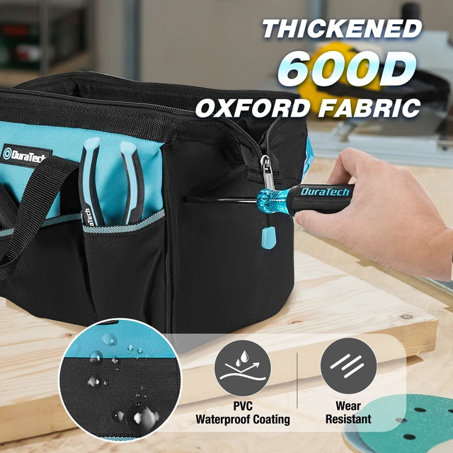Alt view image 4 of 7 - 13" Small Tool Bag with 9 Pockets, Wide Open Tool Carrier | Thickened Fabric Construction, Multiple Storage Pockets, Tool Organization, Mechanics Electricians Plumbers HVAC Use
