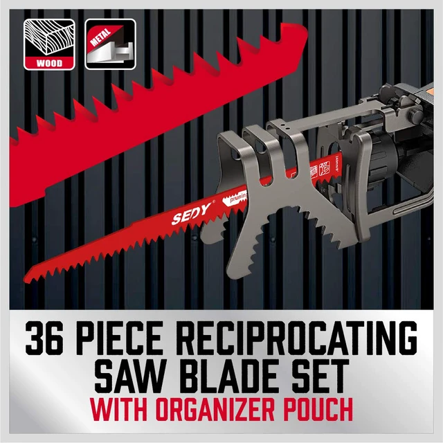 Alt view image 2 of 7 - 36-Piece Ultimate Reciprocating Saw Blade Set - Premium Saw Blades, Durable Wood & Metal Cutting Blades with Storage Pouch, Long-Lasting Pruning Blades