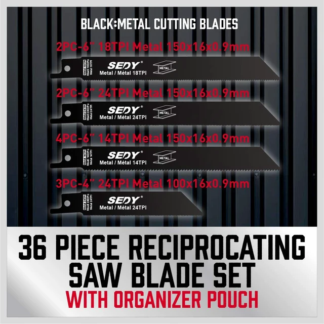 Alt view image 4 of 7 - 36-Piece Ultimate Reciprocating Saw Blade Set - Premium Saw Blades, Durable Wood & Metal Cutting Blades with Storage Pouch, Long-Lasting Pruning Blades