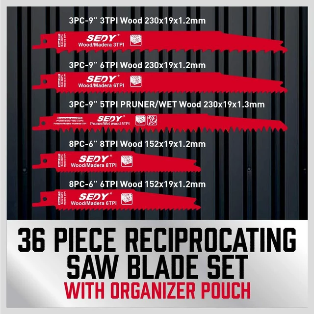 Alt view image 3 of 7 - 36-Piece Ultimate Reciprocating Saw Blade Set - Premium Saw Blades, Durable Wood & Metal Cutting Blades with Storage Pouch, Long-Lasting Pruning Blades