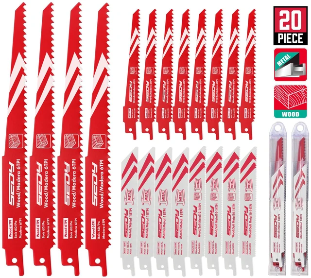 Main image of 20-Piece Ultimate Reciprocating Saw Blade Set, Premium 6 & 8 Inch Wood and Metal Cutting Blades with Storage Box for Pruning, Wood, and Metal Cutting Tools