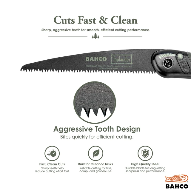 Alt view image 4 of 7 - BAH396LAP Laplander Folding Saw, 7-1/2" Blade, Ergo Grip, Green | Trail Maintenance, Wood Processing And Camping Use, Rust Protected Blade, Secure Lock, Fast Cutting Action, Outdoor Tool