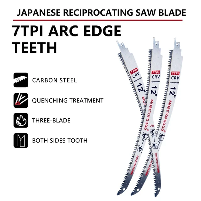 Alt view image 2 of 7 - 12 Inch Arc Edge Reciprocating Saw Blade for Wood Pruning, 7TPI Japanese Teeth Sawzall Blades for Tree Trimming (3 Pack)