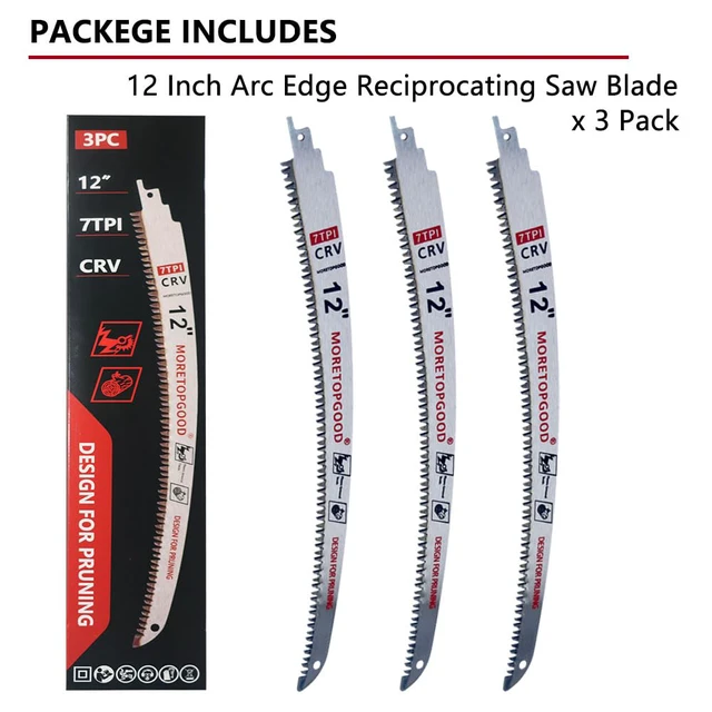 Alt view image 7 of 7 - 12 Inch Arc Edge Reciprocating Saw Blade for Wood Pruning, 7TPI Japanese Teeth Sawzall Blades for Tree Trimming (3 Pack)