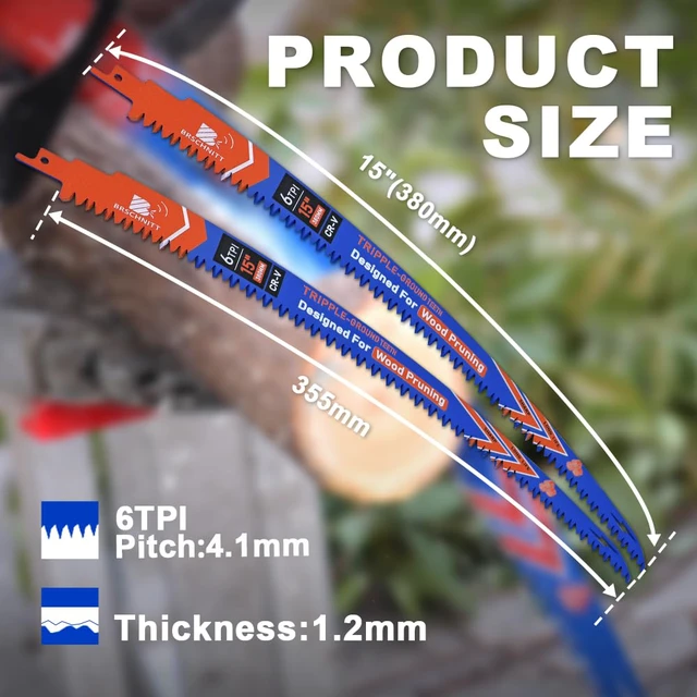 Alt view image 2 of 7 - Arc Edge Reciprocating Saw Blades 15inch 6TPI for Pruning 4pcs | Tree Trimming|Curved Edge Wood Pruning,Japanese Teeth,Fleam Ground Teeth,Up to 3x Life,Larger Branches,Universal Shank