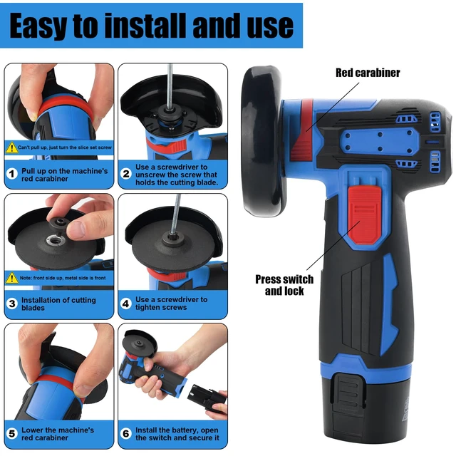 Alt view image 4 of 5 - 4000mah Battery Angle Grinder Tool, Cordless Angle Grinder with battery, Small Portable Angle Grinder, Cordless cut off tool,Brushless Handheld Angle Grinders Blue-black