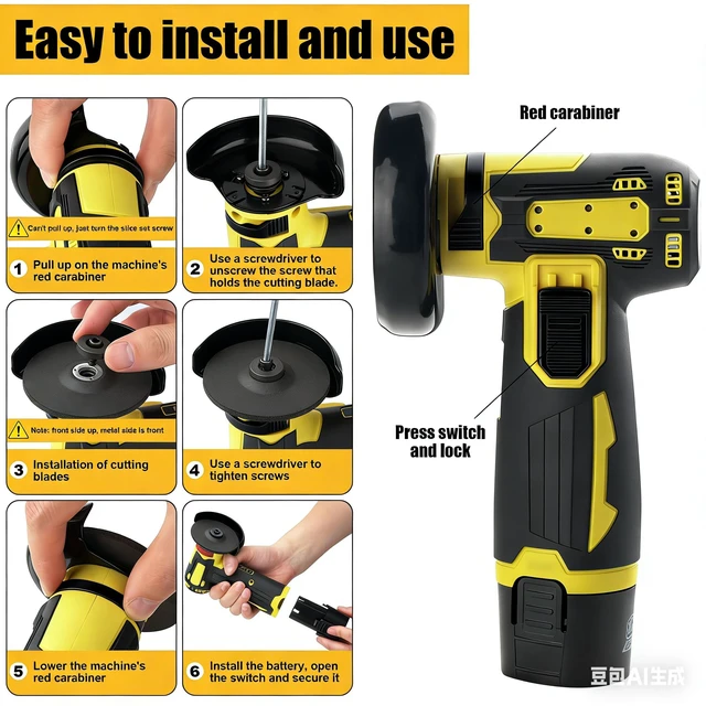 Alt view image 4 of 5 - 4000mah Battery Angle Grinder Tool, 19500RPM Cordless Angle Grinder with battery, Small Portable Angle Grinder, Cordless cut off tool,Brushless Handheld Angle Grinders