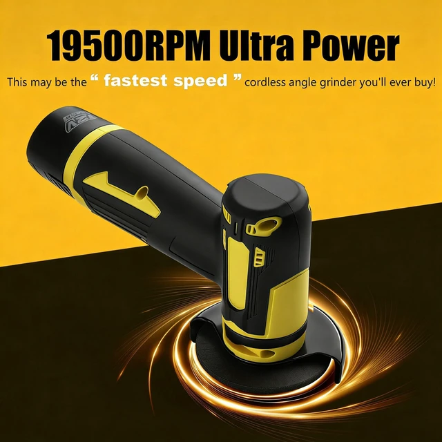 Alt view image 2 of 5 - 4000mah Battery Angle Grinder Tool, 19500RPM Cordless Angle Grinder with battery, Small Portable Angle Grinder, Cordless cut off tool,Brushless Handheld Angle Grinders