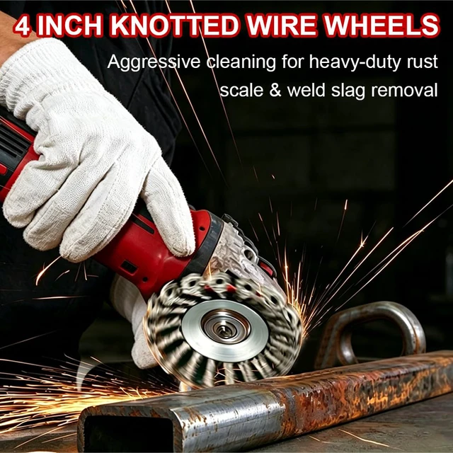 Alt view image 7 of 7 - 9-Pack 4-1/2" Wire Wheel for Angle Grinder with 5/8 Thread Arbor | 4 Inch Knotted Twist Carbon Steel Wire Brush for Grinder, for Heavy-Duty Rust, Paint Removal, Metal Cleaning