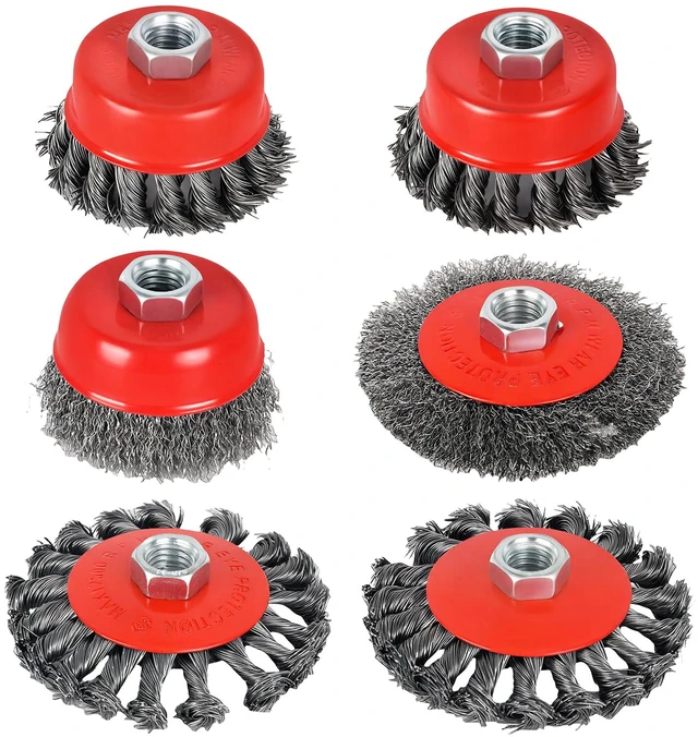 Main image of 6-Piece, Angle Grinder Wire Wheel, 4 1/2" Angle Grinder Attachments, Wire Wheel, Wheel for Angle Grinder, 4 Inch & 3 Inch Knotted Coarse Crimped Wheels, 5/8 Inch-11 Threaded Arbor