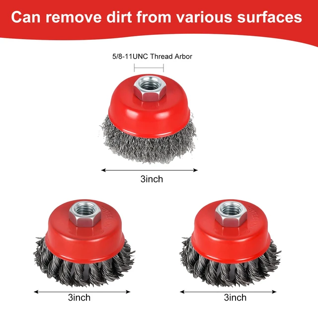 Alt view image 2 of 6 - 6-Piece, Angle Grinder Wire Wheel, 4 1/2" Angle Grinder Attachments, Wire Wheel, Wheel for Angle Grinder, 4 Inch & 3 Inch Knotted Coarse Crimped Wheels, 5/8 Inch-11 Threaded Arbor
