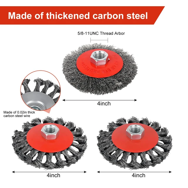 Alt view image 3 of 6 - 6-Piece, Angle Grinder Wire Wheel, 4 1/2" Angle Grinder Attachments, Wire Wheel, Wheel for Angle Grinder, 4 Inch & 3 Inch Knotted Coarse Crimped Wheels, 5/8 Inch-11 Threaded Arbor