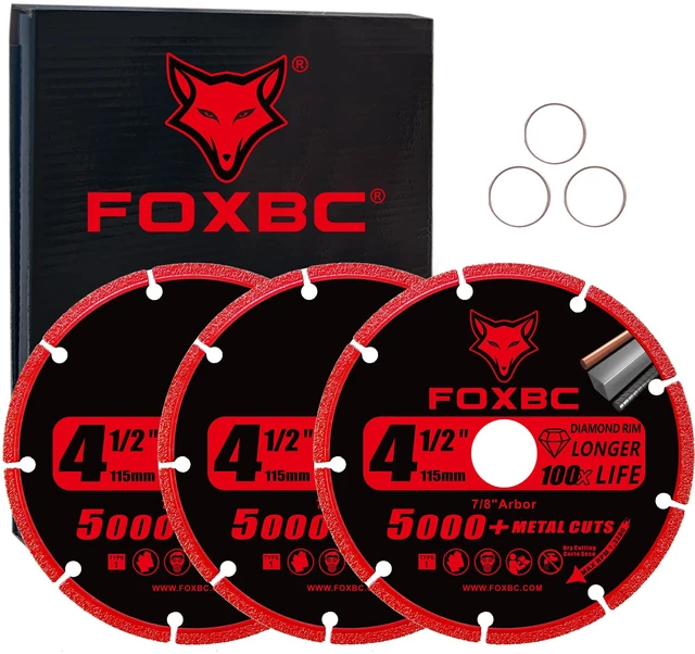 Main image of 4-1/2 Inch Diamond Cutting Wheel Metal Cut Off for Angle Grinder, 5000+ Cuts on Rebar, Stainless Steel, Angle Iron, 7/8" Arbor - 3 Pack