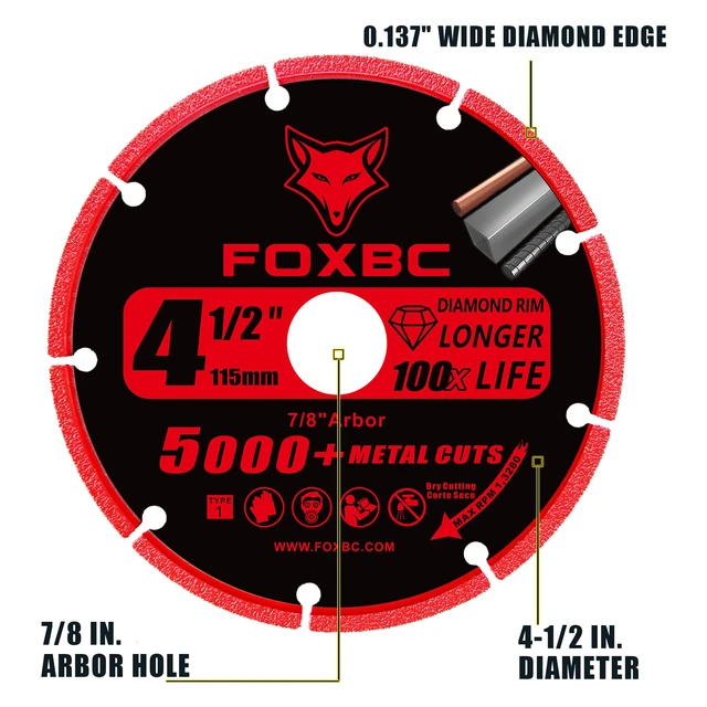 Alt view image 2 of 7 - 4-1/2 Inch Diamond Cutting Wheel Metal Cut Off for Angle Grinder, 5000+ Cuts on Rebar, Stainless Steel, Angle Iron, 7/8" Arbor - 3 Pack