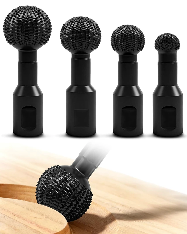 Main image of 4 PCS Upgraded Sphere Rotary Burr Set, Ball Gouge with 5/8-11 Thread | Fits 4.5 and 5 Inch Angle Grinder Attachments, Steel Power Tools for Wood Hollowing Grinding Slotting Engraving and Polishing