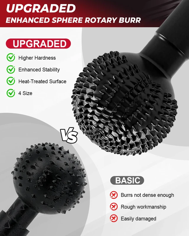 Alt view image 3 of 7 - 4 PCS Upgraded Sphere Rotary Burr Set, Ball Gouge with 5/8-11 Thread | Fits 4.5 and 5 Inch Angle Grinder Attachments, Steel Power Tools for Wood Hollowing Grinding Slotting Engraving and Polishing