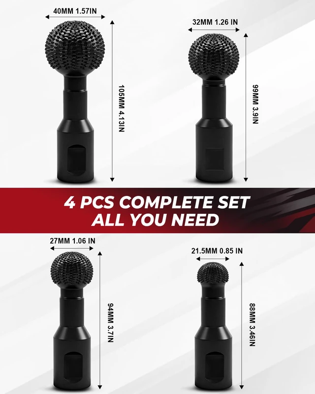 Alt view image 4 of 7 - 4 PCS Upgraded Sphere Rotary Burr Set, Ball Gouge with 5/8-11 Thread | Fits 4.5 and 5 Inch Angle Grinder Attachments, Steel Power Tools for Wood Hollowing Grinding Slotting Engraving and Polishing