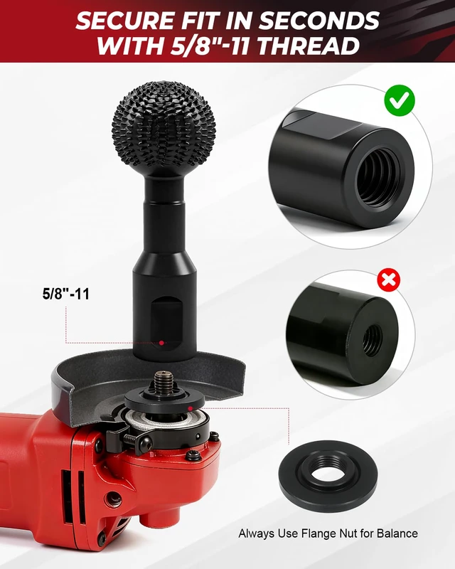 Alt view image 5 of 7 - 4 PCS Upgraded Sphere Rotary Burr Set, Ball Gouge with 5/8-11 Thread | Fits 4.5 and 5 Inch Angle Grinder Attachments, Steel Power Tools for Wood Hollowing Grinding Slotting Engraving and Polishing