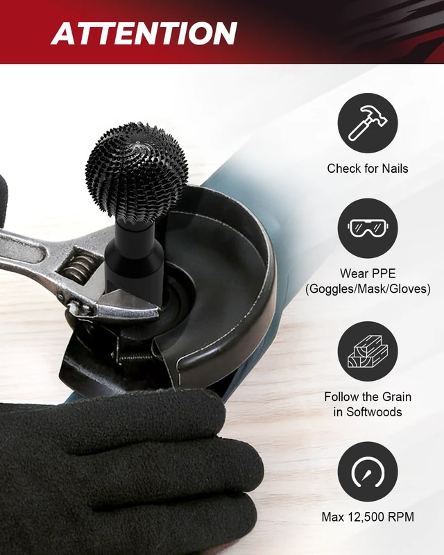 Alt view image 6 of 7 - 4 PCS Upgraded Sphere Rotary Burr Set, Ball Gouge with 5/8-11 Thread | Fits 4.5 and 5 Inch Angle Grinder Attachments, Steel Power Tools for Wood Hollowing Grinding Slotting Engraving and Polishing