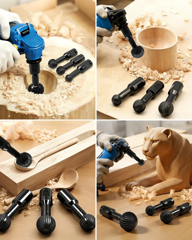 Alt view image 7 of 7 - 4 PCS Upgraded Sphere Rotary Burr Set, Ball Gouge with 5/8-11 Thread | Fits 4.5 and 5 Inch Angle Grinder Attachments, Steel Power Tools for Wood Hollowing Grinding Slotting Engraving and Polishing