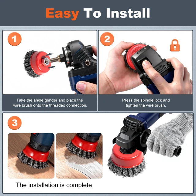 Alt view image 4 of 7 - 12 Pack Wire Wheel for Angle Grinder, Twist Knotted Coarse Crimped Wheels, Carbon Steel Wire Cup Brush for 4-1/2" Angle Grinder with 5/8-11UNC Threaded Arbor for Heavy-Duty Rust Removal, Polishing