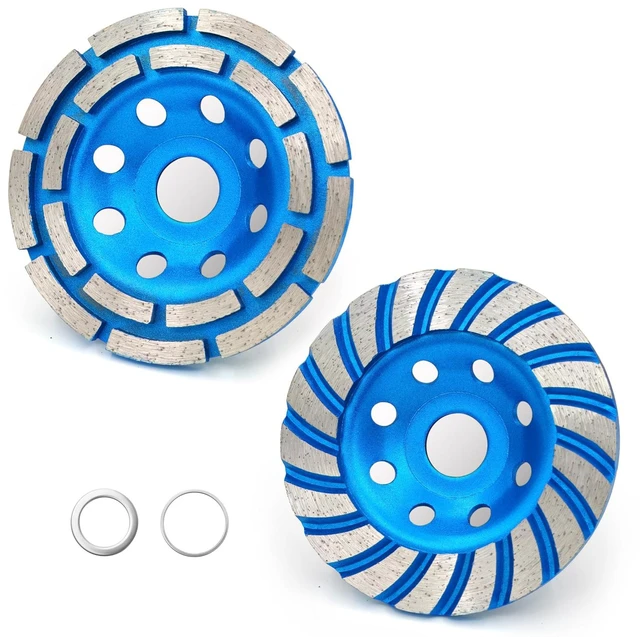 Main image of 2Pcs Diamond Concrete Grinding Cup Wheels 115mm 4-1/2" Set (Double Row + Turbo Row Segment), Fits 7/8" Arbor for Angle Grinder, Shaping Cleaning Concrete Masonry Marble Granite Brick