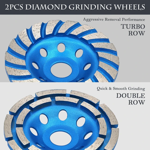 Alt view image 3 of 7 - 2Pcs Diamond Concrete Grinding Cup Wheels 115mm 4-1/2" Set (Double Row + Turbo Row Segment), Fits 7/8" Arbor for Angle Grinder, Shaping Cleaning Concrete Masonry Marble Granite Brick