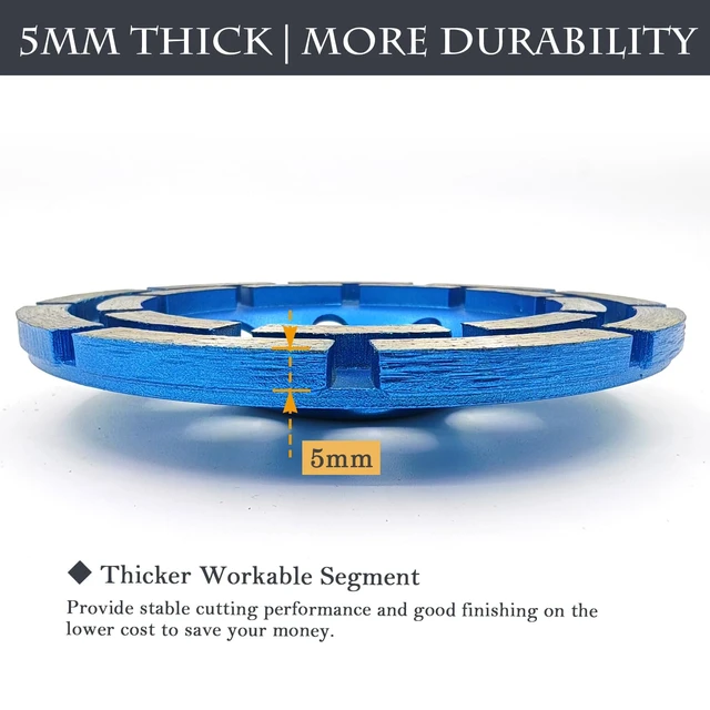 Alt view image 5 of 7 - 2Pcs Diamond Concrete Grinding Cup Wheels 115mm 4-1/2" Set (Double Row + Turbo Row Segment), Fits 7/8" Arbor for Angle Grinder, Shaping Cleaning Concrete Masonry Marble Granite Brick