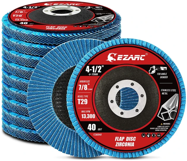 Main image of Zirconia Flap Discs 40 Grit, 4-1/2 x 7/8-Inch, Type 29, 10-Pack | 40 Grit, Zirconia Abrasive, Type 29, for Stock Removal, Weld Grinding, Deburring, Sanding and Rust Removal