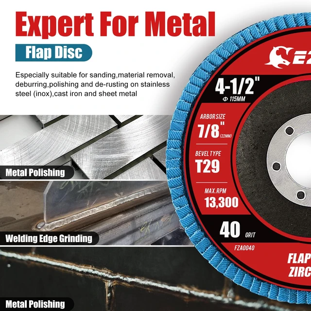 Alt view image 4 of 6 - Zirconia Flap Discs 40 Grit, 4-1/2 x 7/8-Inch, Type 29, 10-Pack | 40 Grit, Zirconia Abrasive, Type 29, for Stock Removal, Weld Grinding, Deburring, Sanding and Rust Removal