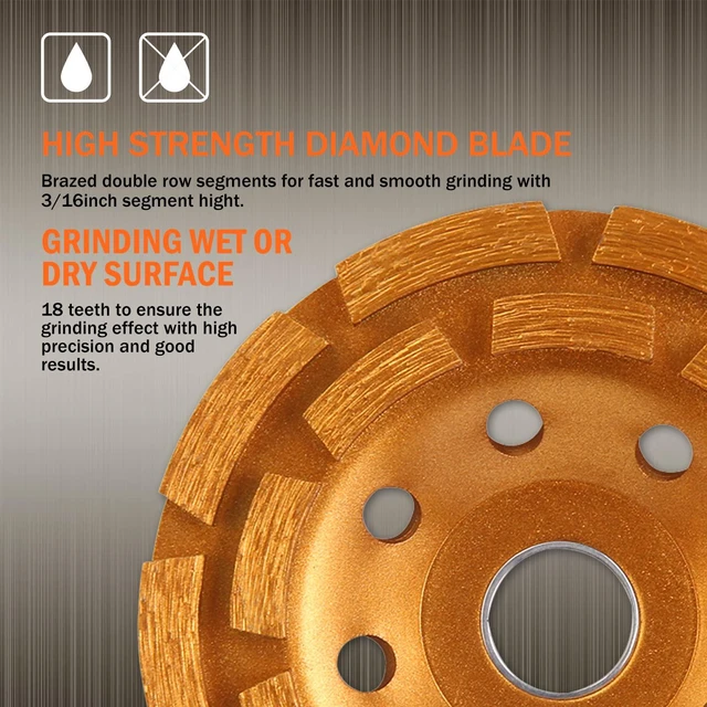 Alt view image 3 of 7 - 644030 Diamond Concrete Grinding Wheel 4 1/2 inch for Polishing and Cleaning Stone Concrete Surface, Cement, Marble, Rock, Granite, and Thinset Removing, Angle Grinder Wheels Cup