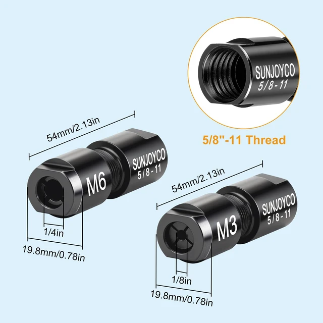 Alt view image 2 of 6 - Angle Grinder Collet Adapter: Angle Grinder to Die Grinder Adapter | 5/8"-11 Thread to 1/4" (6mm) & 1/8" (3mm) Collet Chucks Die Grinder Attachment - Angle Grinder Adapter Conversion Kit