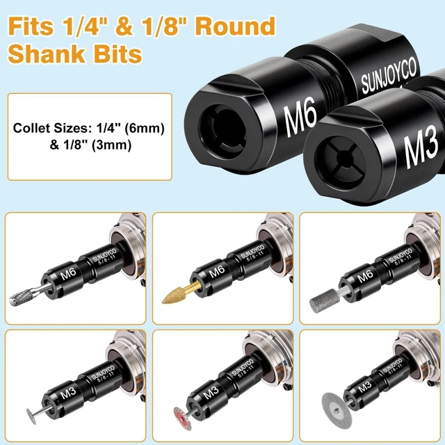 Alt view image 4 of 6 - Angle Grinder Collet Adapter: Angle Grinder to Die Grinder Adapter | 5/8"-11 Thread to 1/4" (6mm) & 1/8" (3mm) Collet Chucks Die Grinder Attachment - Angle Grinder Adapter Conversion Kit