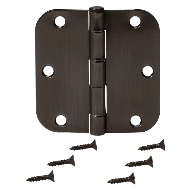 Alt view image 3 of 4 - Rounded 5/8 Radius Interior Door Hinges with Screws, 3.5" x 3.5", Oil Rubbed Bronze, 18-Pack