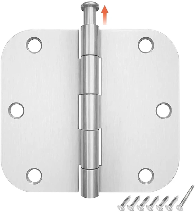 Main image of 3 Pack Rounded Door Hinges Brushed Nickel 3.5 x 3.5 inch with 5/8 Radius Satin Nickel 3 1/2 Interior Door Hinges, Flat Iron Bifold Residential Standard 3 ½"x 3 ½" Silver Door Hardware