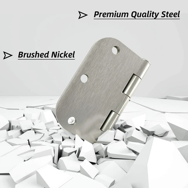 Alt view image 4 of 7 - 3 Pack Rounded Door Hinges Brushed Nickel 3.5 x 3.5 inch with 5/8 Radius Satin Nickel 3 1/2 Interior Door Hinges, Flat Iron Bifold Residential Standard 3 ½"x 3 ½" Silver Door Hardware